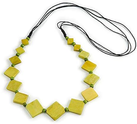 Avalaya Long Lime Green Bone Square Bead Black Cotton Cord Necklace - 82cm L, light green - Image 4