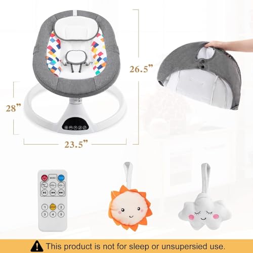 Image of Soobaby Baby Swing for Infants,Electric Swing for Babies,Portable Swing for Baby Boy Girl,Remote Control Indoor Baby Rocker with 5 Sway Speeds,Music and Bluetooth,Deep Gray