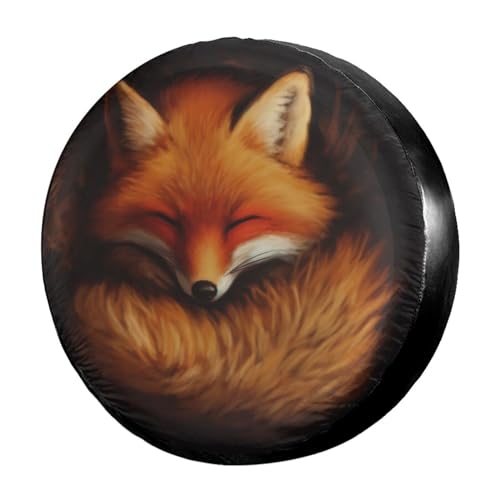 Image of Delerain Cute Red Fox Sleeping Spare Tire Cover Wheel Protectors Sun Protector Waterproof for Trailer RV SUV Truck and Many Vehicle(16 Inch for Diameter 29 inch-31 inch)