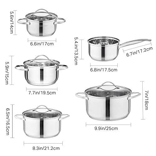 Stainless Steel Cookware Set, 9-Piece Induction Cooking Pots, Non-Stick Saucepan and Casserole with Glass Lids - Image 3