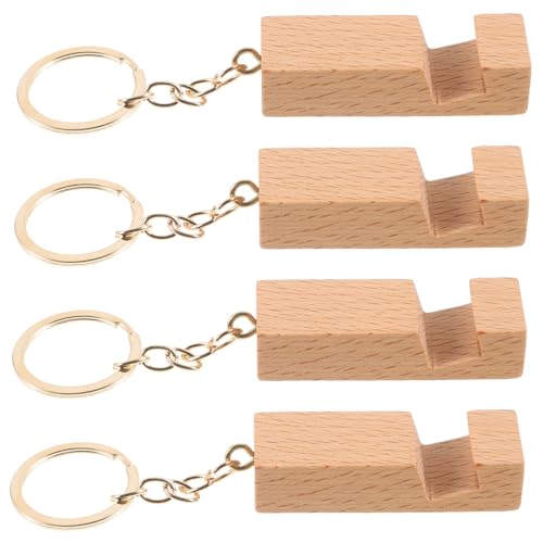 DIYEAH 4 Piezas Llavero de soporte de teléfono móvil de madera colgante de anillo de llave llaveros con soporte para teléfono móvil encantos de bolsas Acero inoxidable