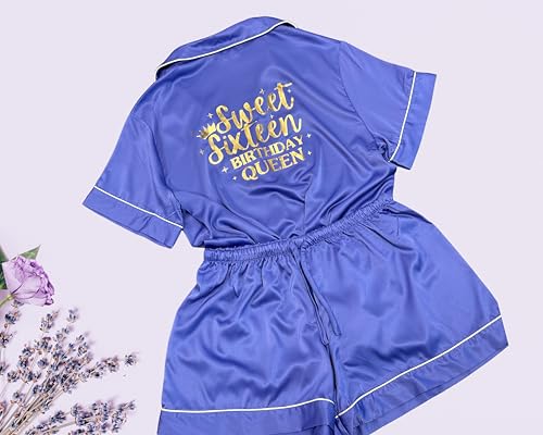 Sweet Sixteen Pajamas - Personalized Pajama Set for Women - Birthday Party Monogram Satin Pajamas Set - Birthday Gifts Sweet 16 Gift for Girls Multicolors3