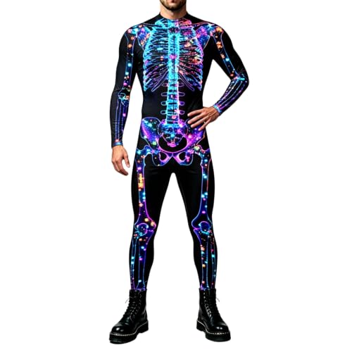 Mono esqueleto Halloween hombre ajustado disfraz con cremallera 1