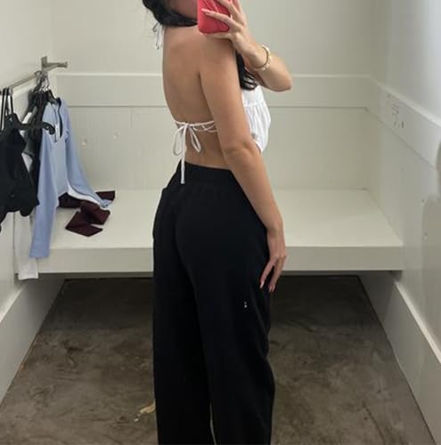 Women Sexy Halter Tops Tie Back Deep V Neck Sleeveless Crop Tops Y2K Backless Tops for Women Party Club Night4