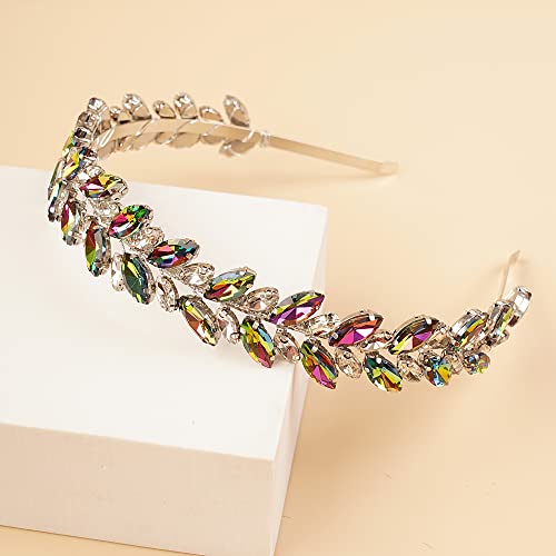 Kercisbeauty Iridescent Colorful Crystal Hair Tiaras Handmade Rhinestones Silver Hiar Crown Jewelry For Women Girls Wedding Bridal Hair Accessories (Colorful) #TOP13