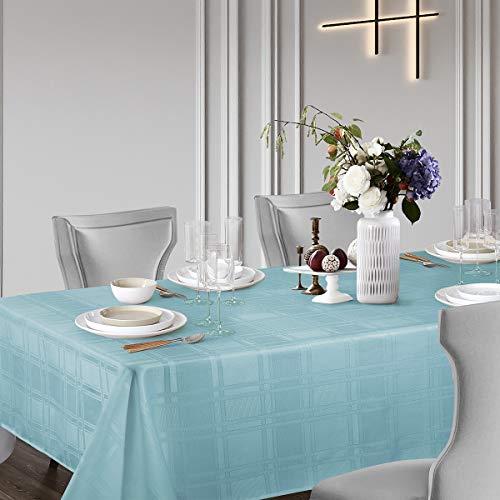 Jucfhy Soild Plaid Jacquard Spring Table Cloth Elegance Wrinkle Resistant Contemporary Woven Decorative Tablecloths, Spillproof Soil Resistant Holiday Table Cover, 60 X 120, Turquoise #TOP4