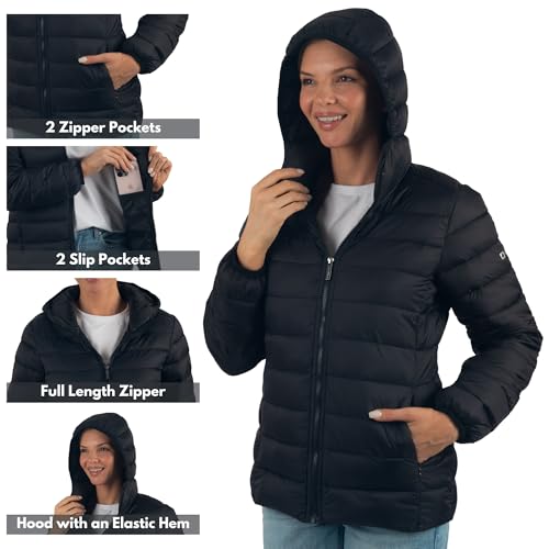Alpine Swiss Eva Womens Hooded Puffer Jacket Down Alternate Coat Warm Water-Resistant Packable Winter Outerwear Zip Pockets3