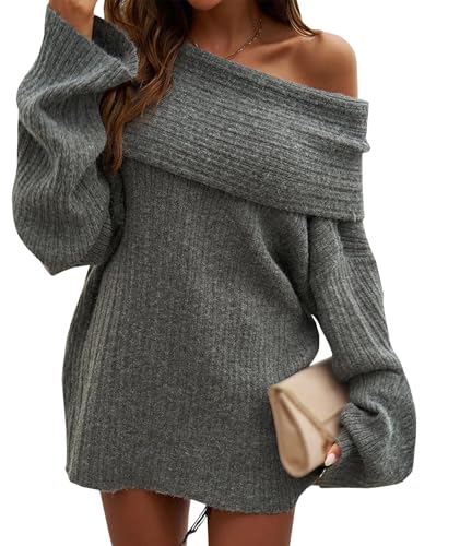 Sexyshine Women's Sexy Off Shoulder Oversized Sweaters Long Sleeve Loose Soft Knitted Pullover Tunic Tops