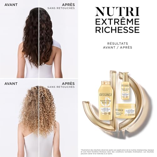 DESSANGE - Routine Cheveux Nutrition Intense Nutri-Extrême Richesse - Shampoing 280ml + Masque 280ml + Soin Sans Rinçage 110ml - Nourrit La Fibre, Les Longueurs & Pointes - Cheveux Très Secs – Image 6