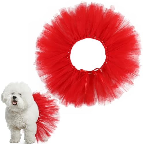 Locmeo Dog Tutu Tulle Tutu for Dogs Small Large Medium Puppy Dress Ballerina Costume Skirt for Holiday Puppy Cats Bunny Pet Outfit Birthday Wedding Party Photo Prop Supplies(Red)