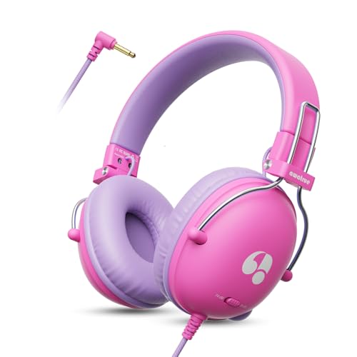 awatrue Casque Audio Enfant, 74/85dB Limite de Volume, Son Stéréo, Son HD, Casque Pliable Over Ear pour Enfants pour école/Tablette/PC (Rose Violet)