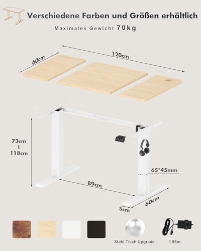 Devoko Electric Standing Desk 120x60cm Sit Stand Table Height Adjustable Desk with Backpack Hook and Memory Smart Pannel, Home Office with Splice Board, Beige