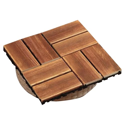 XINXINHU ウッドパネル 天然木 ウッドデッキ【11枚セット】クスノキ松 ベランダタイル 高温炭化 防腐木材 敷くだけ 連結 防水 滑り止め 嵌め込む簡単 屋外屋内適用 ベランダ/庭/バルコニーDIY用品 ウッドタイル(8ウェイコンビネーション)