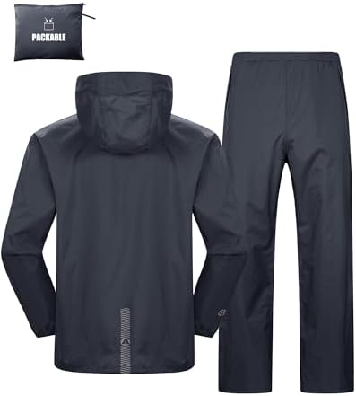 Outdoor Ventures Herren & Damen Regenanzug Packbare Wasserdichte Regenset | Reflektierender Regenkleidung, Winddicht, Leichter Regenkombi, 5 Taschen, Atmungsaktiv, Fischen, Wandern