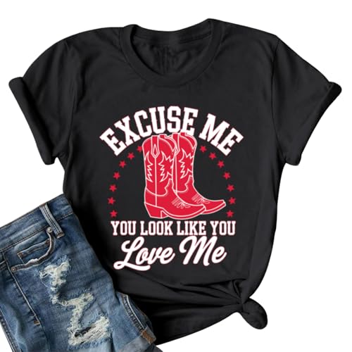 Western Cowboy Boot Shirts for Women Rodeo Cowgirl Tshirt Country Music Concert Shirt Funny Letter Print Graphic Tee