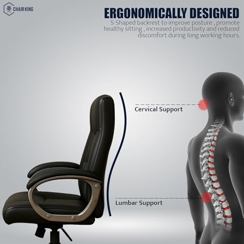 Image of Prestige Premium Leatherette Executive Chair | High Back Ergonomic Office Chair for Work from Home & Office | Height Adjustable, 360 Swivel, 135 Tilt, Chrome Base (1 Pc) (Black)