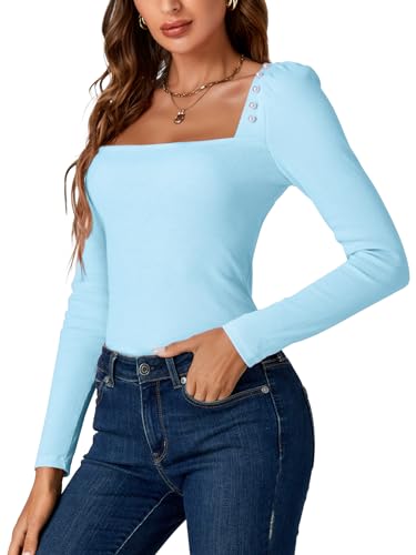 Image of LYANER Women's Rib Knit Square Neck Long Sleeve Elegant Slim Basic Sweater Top Blouse