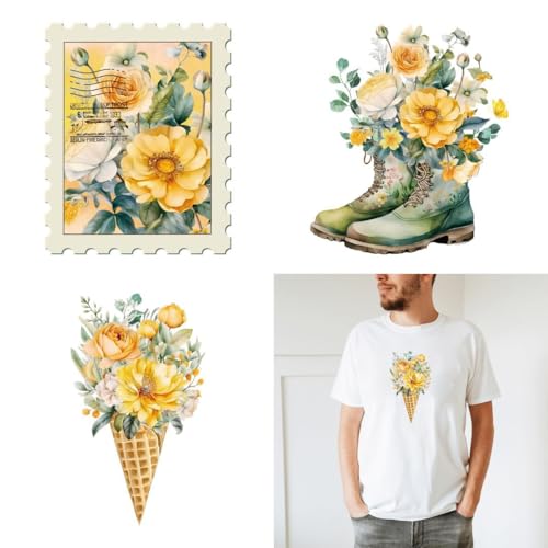 Watercolor Spring Floral Iron on Transfer Vinyl Cursive Heat Transfer Letters for T Shirts Clothing Stockings Printing DIY Crafts Decorations