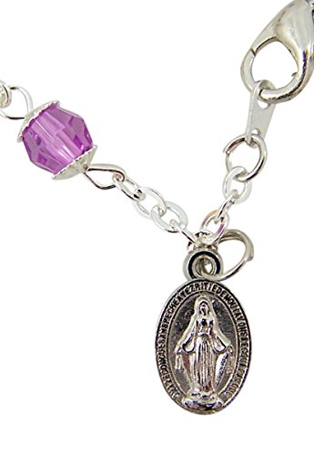 Image of Rainbow Acrylic Rosary Bracelet with Cross and Miraculous Medal Charms in Heart Shaped Box, 8 Inch