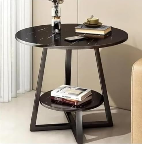 Image of Owme Adjustable Table Stands Couch Side Table, Swivel TV Tray Table, 360 Top Moving C-Shaped End Table, Small Center Table for Home Office Balcony | Storage Organizer - Marble Black, Round