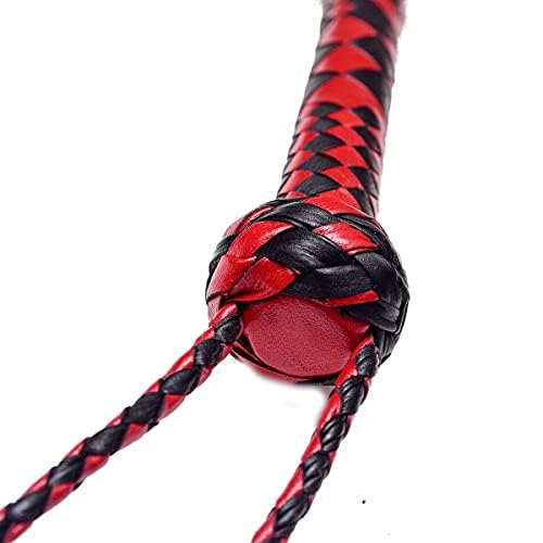 Látigo de toro de cuero de vaca hecho a mano, 8 pies de largo, 12 trenzas, accesorios ecuestres para montar a caballo, látigos resistentes (negro y rojo)