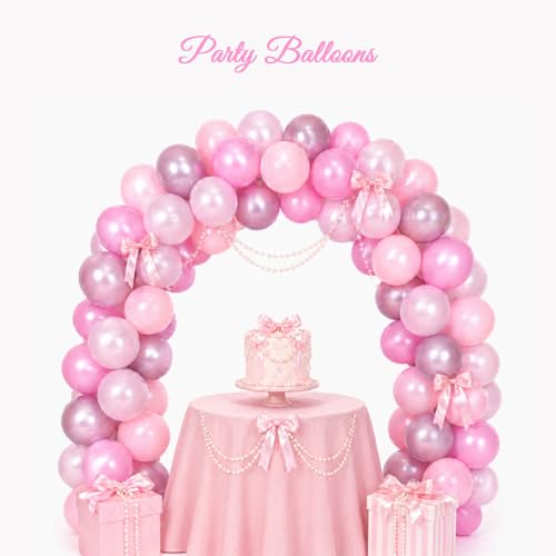 Image of Pink Balloons for Birthday Party Decorations- 12 Inch Different Shades of Pink Metallic Chrome Pearl Baby Light Matte Latex Balloon Bulk 50Pcs for Girls Women Coquette Pink Bow Kitty Theme Decor