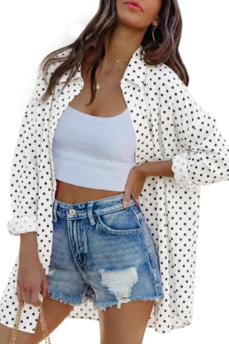 Image of FSHAOES Womens Oversized Button Down Shirts Casual Loose Long Sleeve Solid Lapel Long Blouses Tops with Pockets