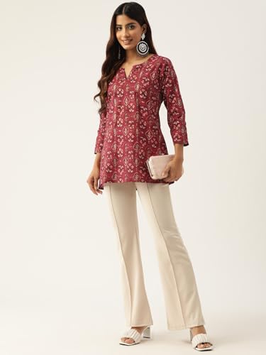 Image of feranoid Designer V-Neck Short Straight Kurti with 3Quarter Sleeves