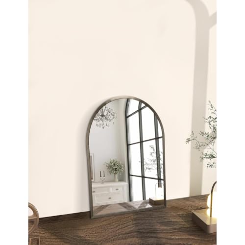 Image of Arch Metal Framed Bathroom Mirror for Wall, Aluminum Alloy Frame Brushed Wall Mounted Mirror for Livingroom Bedroom Entryway, Anti-Rust, Tempered Glass 16 inchx12 inch