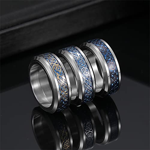 Image of HIJONES Unisex Carbide Fiber Celtic Dragon Spinner Ring Stainless Steel Wedding Spins Band