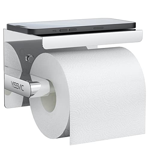 YISSVIC Portarrollos Papel Higienico Porta Rollos de Papel Higienico (Adhesivo o Perforado) Acero Inoxidable para Baño y Cocina con Estante de Almacenamiento