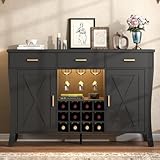 Wine Bar Cabinet with LED Light,Farmhous Liquor cabinet with Wine and Glass Rack,Coffee Station with Storage...