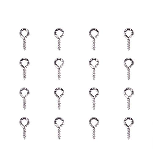 PandaHall- Lot de 200 Tiges/Pitons a Vis pour Pendentif en Fer Couleur Argent 8x4x1mm