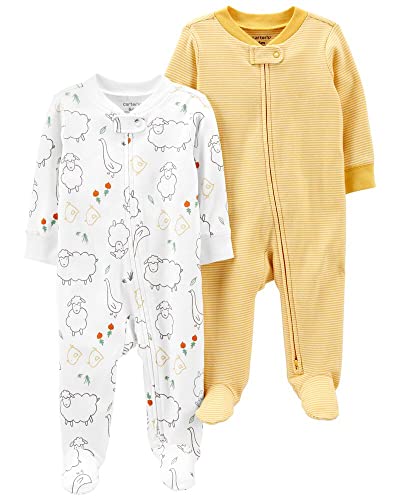 Image of Carter's Baby Boys' Cotton Sleep & Play (Pack of 2) (Animal/Stripe/Yellow/Multi, 9 Months)