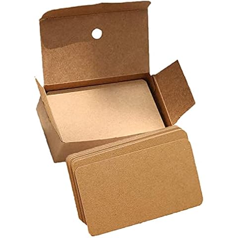100pcs Blank Kraft Paper Cards, Kraft Paper Message Cards, Brown Kraft Business Cards, Small Kraft Gift Card with Box for DIY Gift Tag, School,Office, Clips, Flower, Halloween Christmas Day Cover