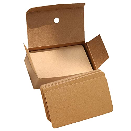 100 STK Kraftpapier Karten, Blanko Papier Karten, Kraft papier Nachrichten Karten, Braune Kraft Visiten Karten, Kraft Karteikarten Wortkarte mit Box für DIY-Geschenkanhänger, Schule, Büro Cover