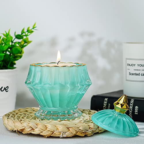 Blue Vintage Glass Jewelry Box,Crystal Candy Jar With Lid,Candy Dishes Decorative,Glass Storage Bathroom Jar Gift For Women #TOP5