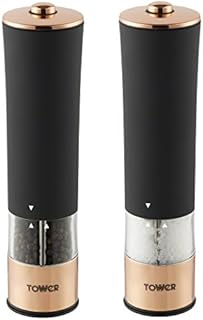 Tower T847003RB Electric Salt and Pepper Mill, Stainless Steel, Soft-Touch Body, Rose Gold and Black