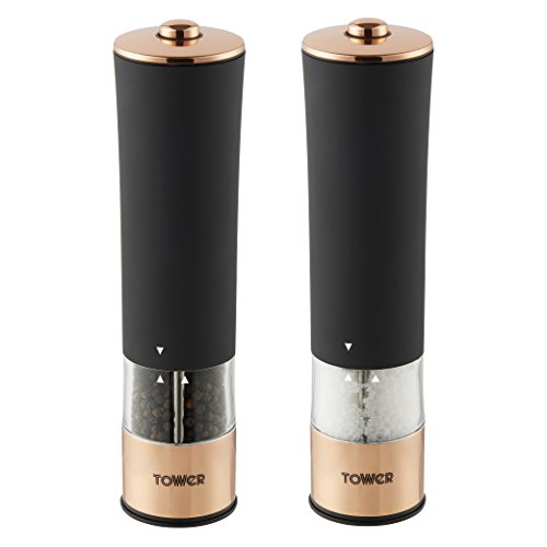 Tower Electric Salt and Pepper Mill, Stainless Steel, Soft-Touch Body, Rose Gold and Black