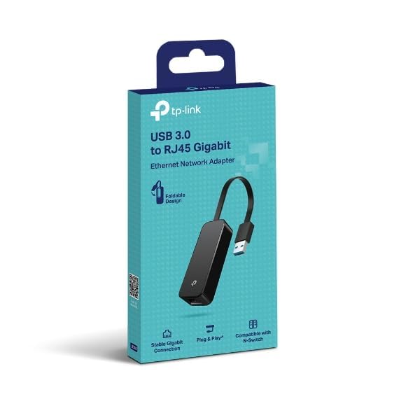 TP-Link UE306 Adattatore di Rete da USB 3.0 a Gigabit Ethernet 10/100/1000, Design Pieghevole e Portatile, Plug&Play in Nintendo Switch