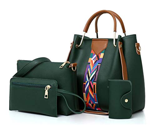 4 piezas: bolso hobo, tote, cartera y satchel para mujer; bolso de mano con asa superior, bolso de hombro de poliuretano, clutch y porta-tarjetas miniatura 1