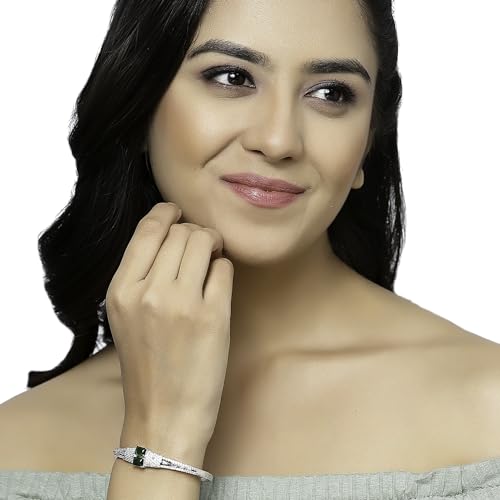Image of ZENEME Rhodium-Plated Square Shaped American Diamond Studded Kada Bracelet For Girls and Women