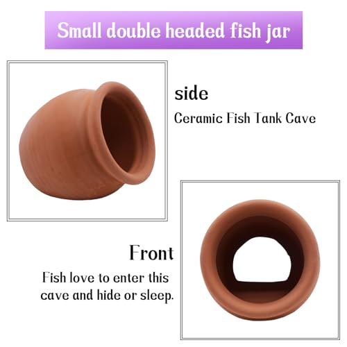 Image of AnRui Betta Fish Tank Decor Ceramic Jar Aquarium Accessories Decorations Cute Clay Pot Hideout Cave Ornaments for Small Fish, Shrimp, Cichlid to Play Hide Breed, Small