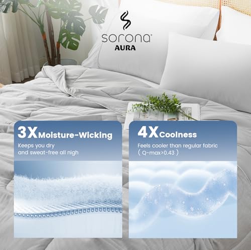 Amélie Home Cooling Comforter King Size, Dual-Sided Lightweight Cooling Blanket for Hot Sleepers, Q-Max 0.43 Breathable Cooling Quilt for Night Sweats, 106" x 90", Heather Cool Grey