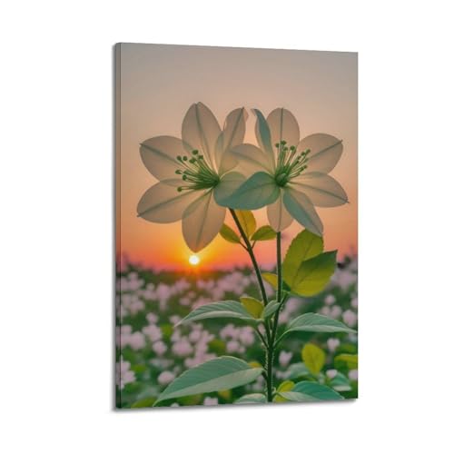 Poster mural moderne pour habiller un mur vide avec un coucher de soleil et des plantes