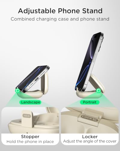 Image of TALIX T30 Noise Cancelling Earbuds with Phone Stand, Punchy Bass, 4-Mic, True Wireless Bluetooth 6.0 in Ear Headphones, 28H Playtime, IPX4(Off-White)