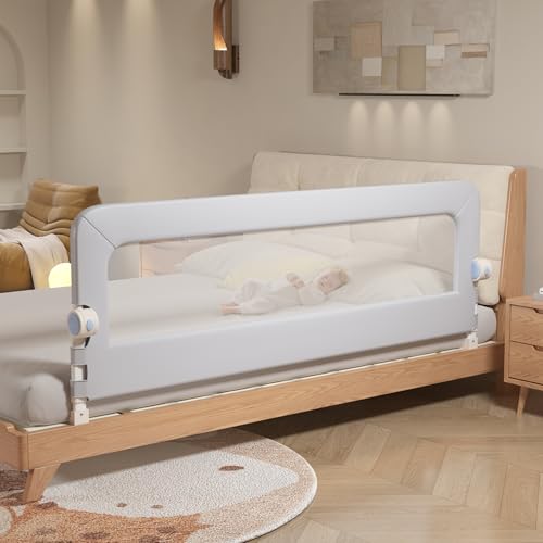 EAQ Sponda pieghevole per lettino per bambini, sponda pieghevole per culla, portatile, per letto matrimoniale e king size (grigio, 190 cm)