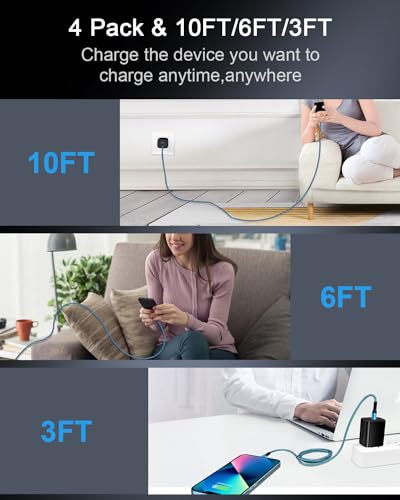 Image of USB C to Lightning Cable 4Pack /3ft, Apple Certified Powerline C-Type Charger Cord Fast Charging Original Lighting Wire for iPhone 14 13 13 Pro 12 Pro Max 11 X XR 8 Plus, AirPods, Power Delivery Speedy