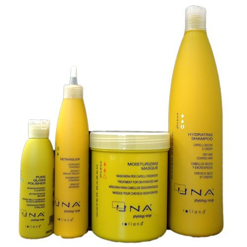UNA Detangler 250ml, UNA Pure Gloss Polisher 150ml, UNA Moisturizing Masque 1000ml, UNA Hydrating Shampoo 1000ml - 4 Set