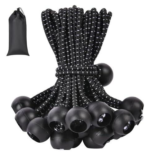 Adiwo Tensores Elásticos, 50PCS Tensores Elasticos con Bola, 10CM Tensores Elásticos para Lonas, Cuerda de Fijación Bungee Cords para Cortinas, Pabellones,Tiendas de Campaña, Banner, Trampolín-Negro